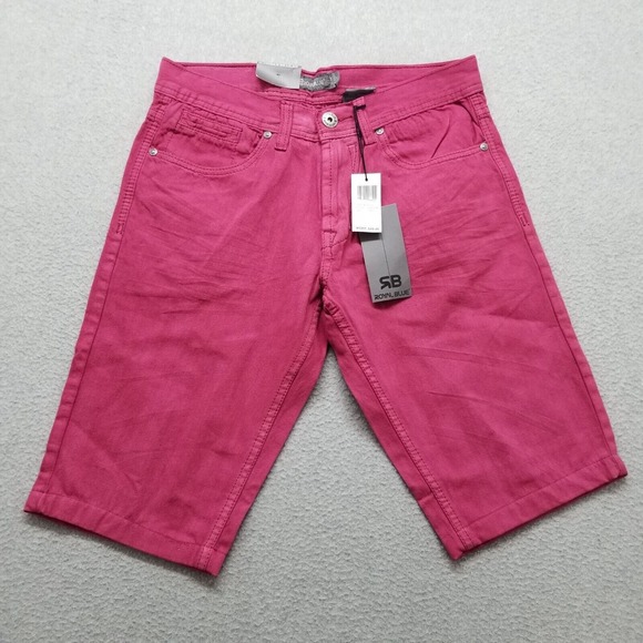 Royal Blue Shorts Mens 31 Pink Pockets Slim Casual Cotton‎ - Picture 1 of 11